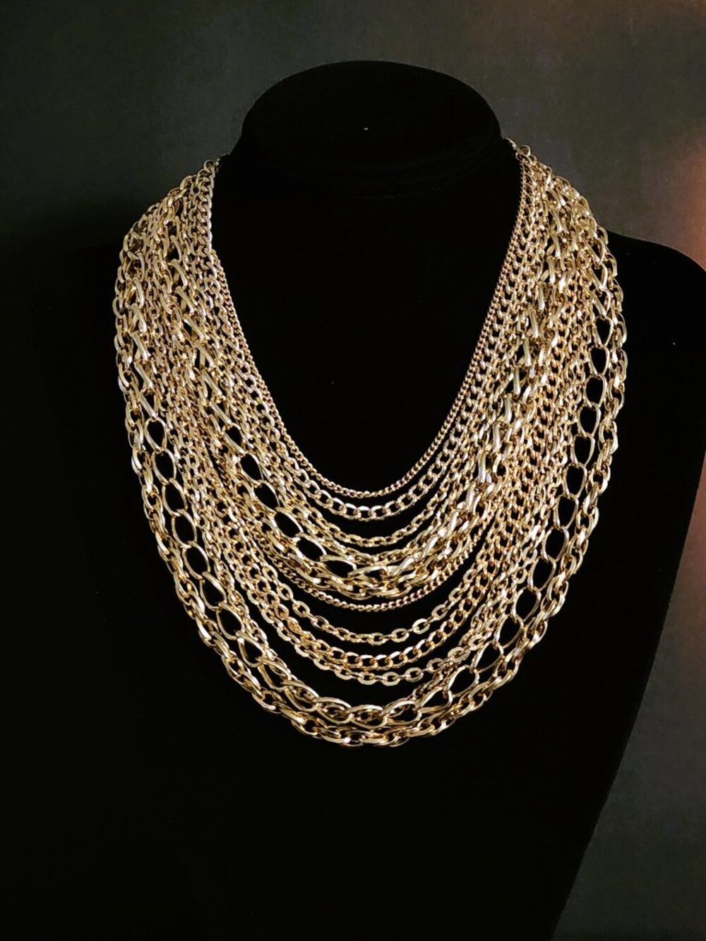 VTG 1960s Western Germany Gold Plated 13 Strand Bib Chain Statement Necklace